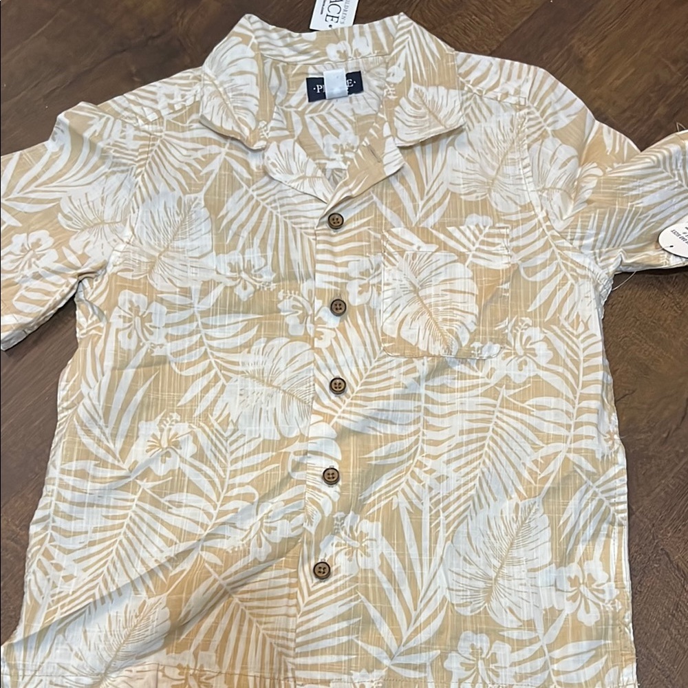 Floral Button-Up Shirt in Tan and White